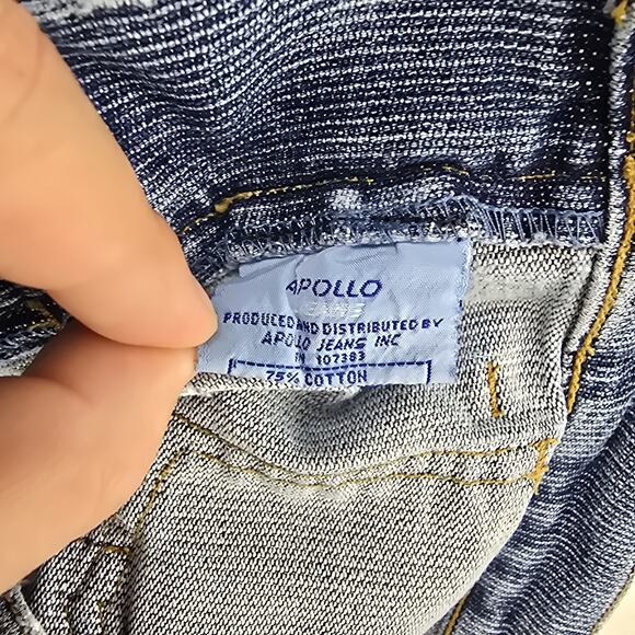 Vintage Apollo Jeans 5/6 Pinstripe Buckle Pockets Blue Mid Rise Y2K Distressed - Picture 8 of 16